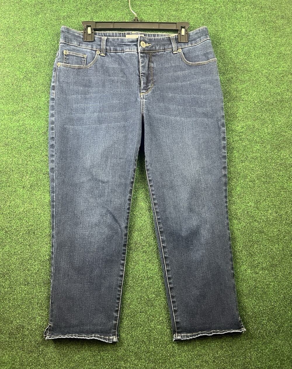 Chico's Women's Blue Medium Wash Slim Straight Leg Crop Jeans